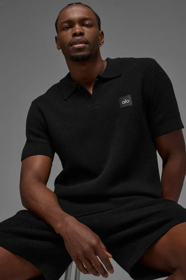 Sports Club Sweater Knit Polo - Black