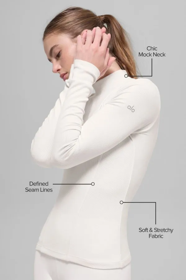 Ribbed Mesmerize Mock Neck Long Sleeve - Ivory