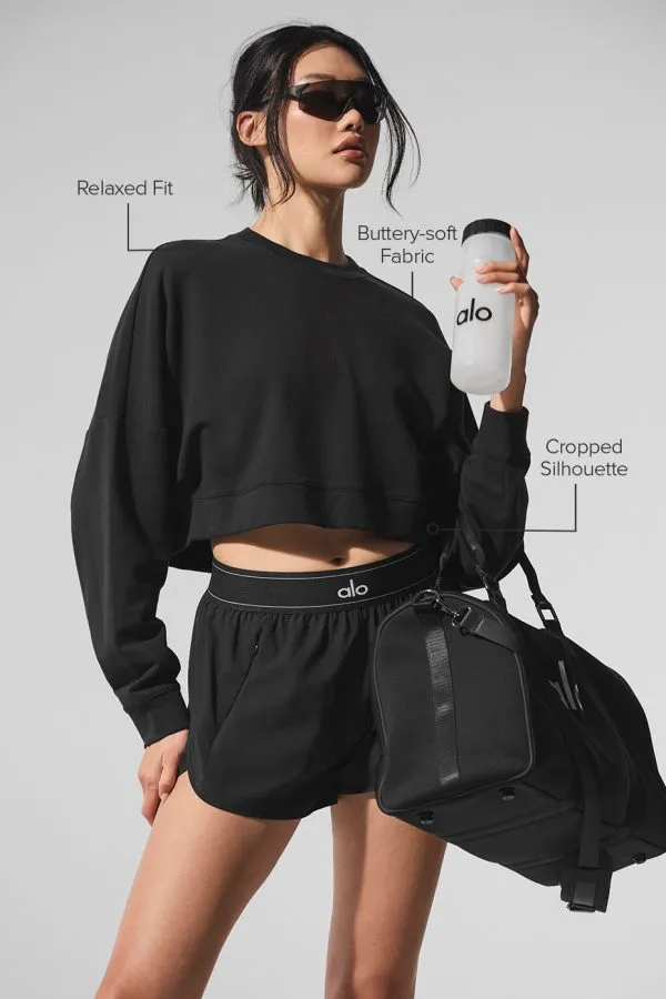 Cropped Sway Crew Neck Pullover - Black