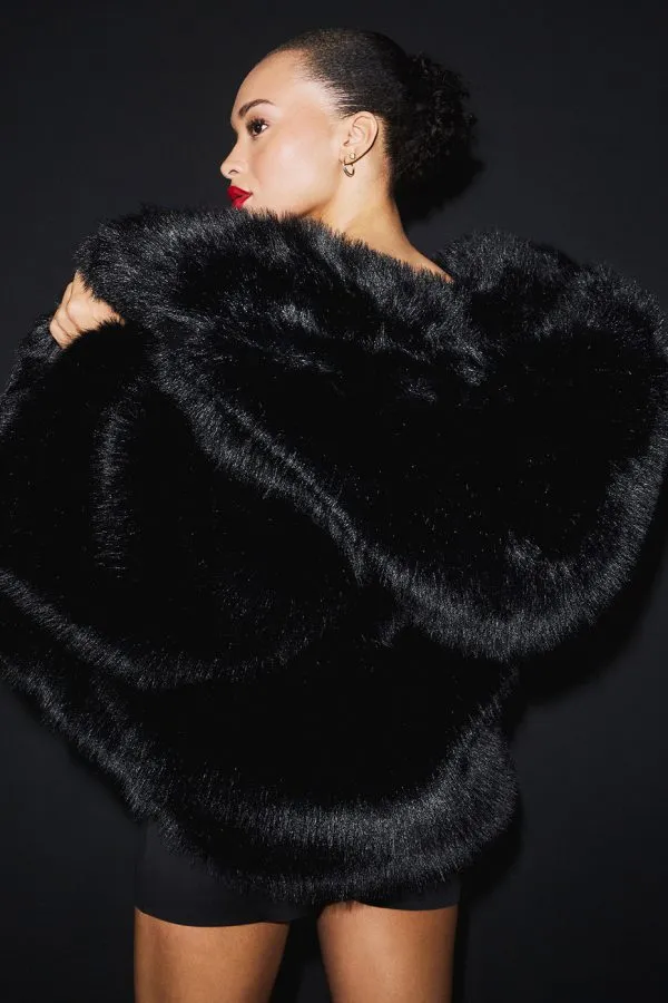 Opulent Faux Fur Statement Jacket - Black
