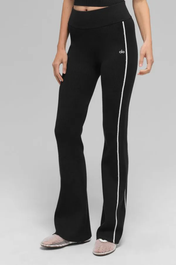 Ribbed Sweater Knit Highline Flare Pant - Black/White